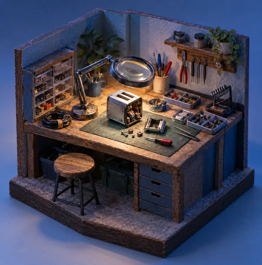 Illustration of repair businesses equipment and workspace