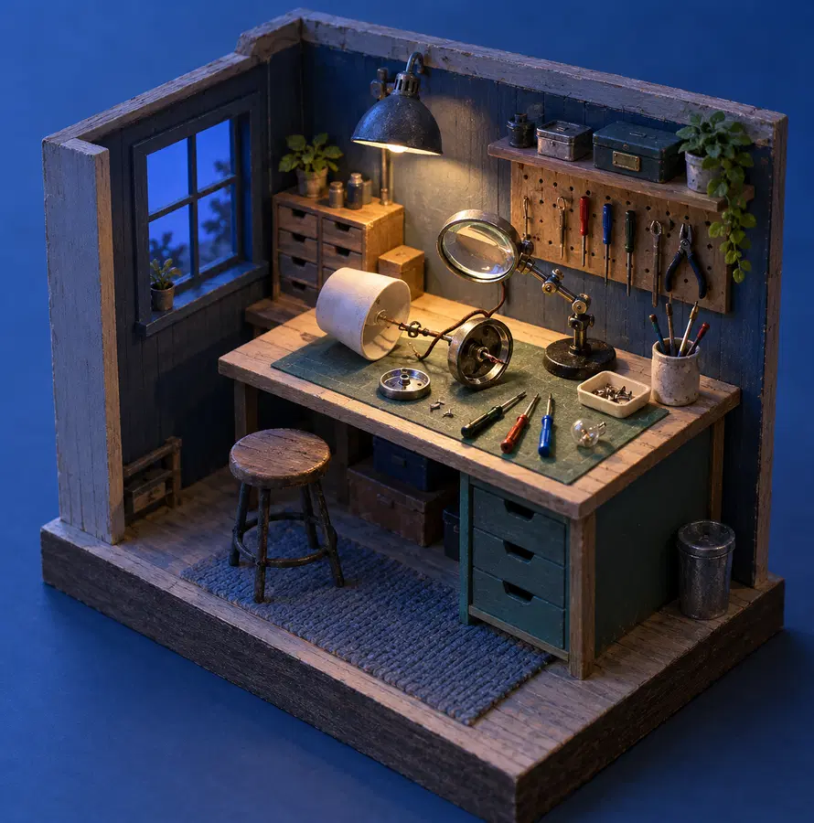 Illustration of repair businesses equipment and workspace